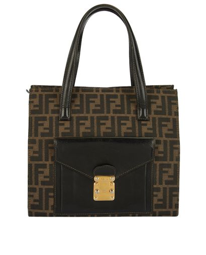 Fendi Zucca Print Leather Pocket Tote, front view